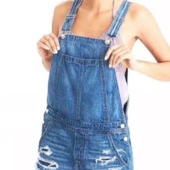 American Eagle Outfitters Blue Distressed Denim Overalls Size Small - Picture 2 of 3